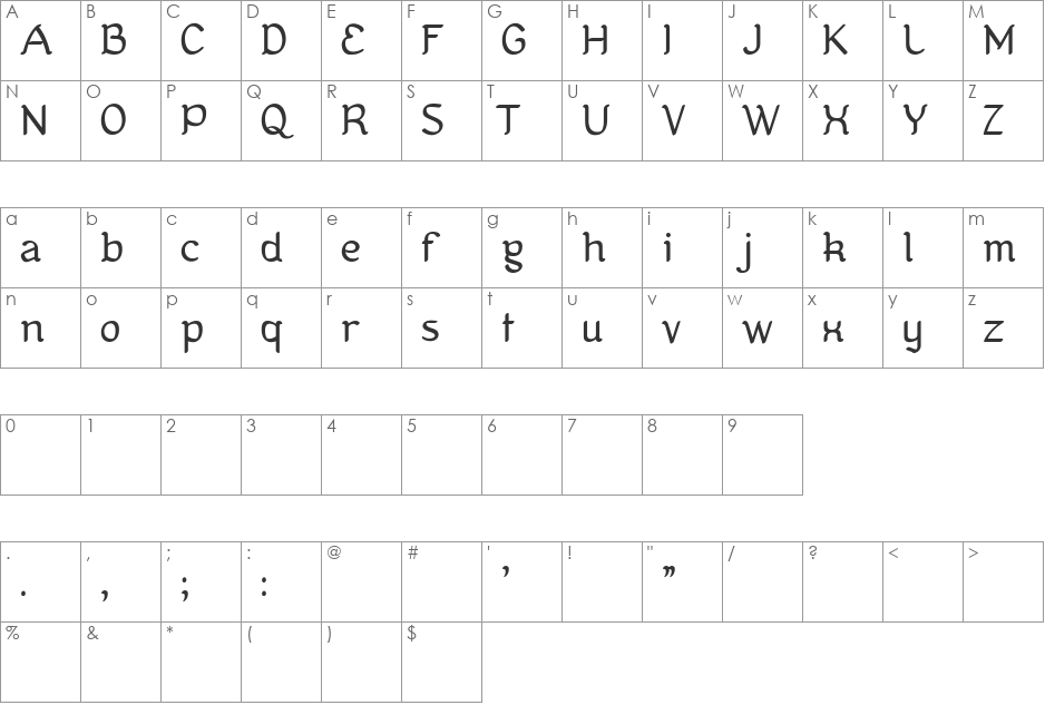 Kanis font character map preview