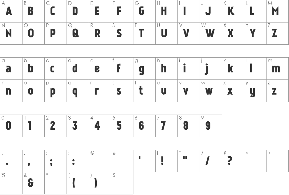 Kankin font character map preview