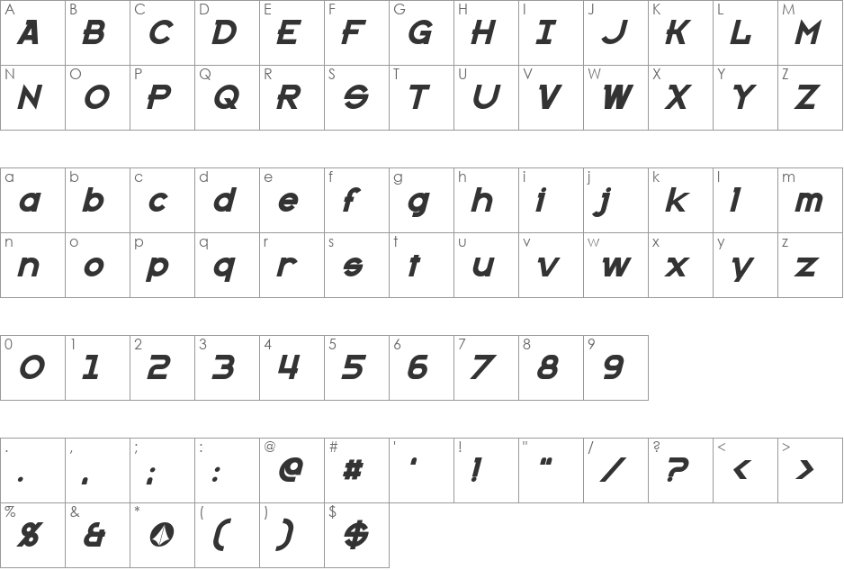Kanno font character map preview