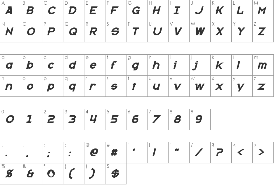 Kanno font character map preview