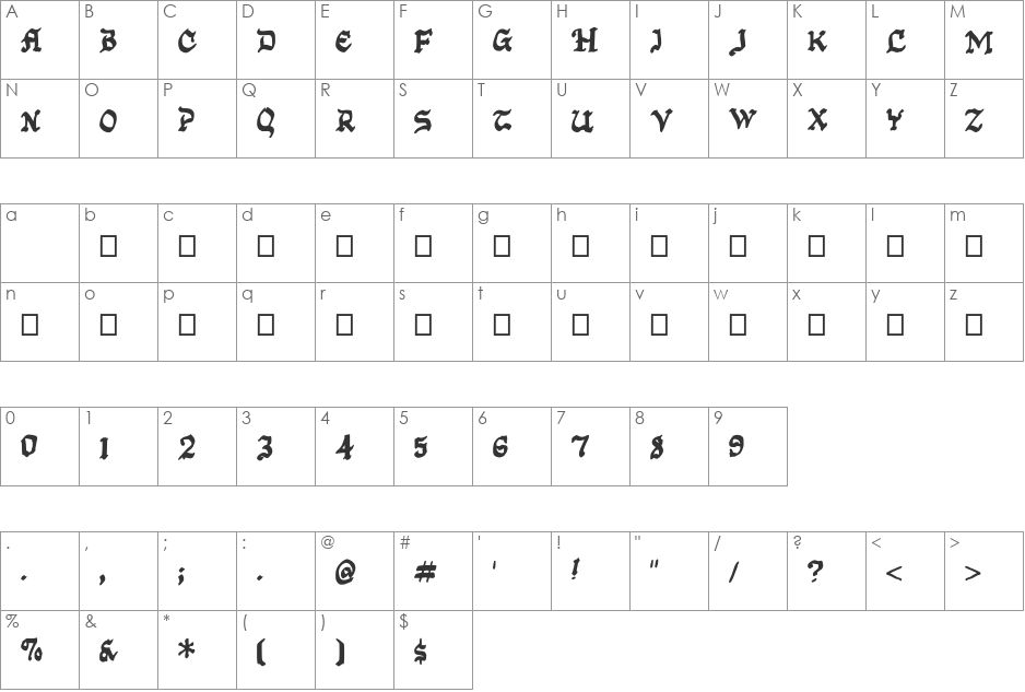 Kansas City Gothic font character map preview