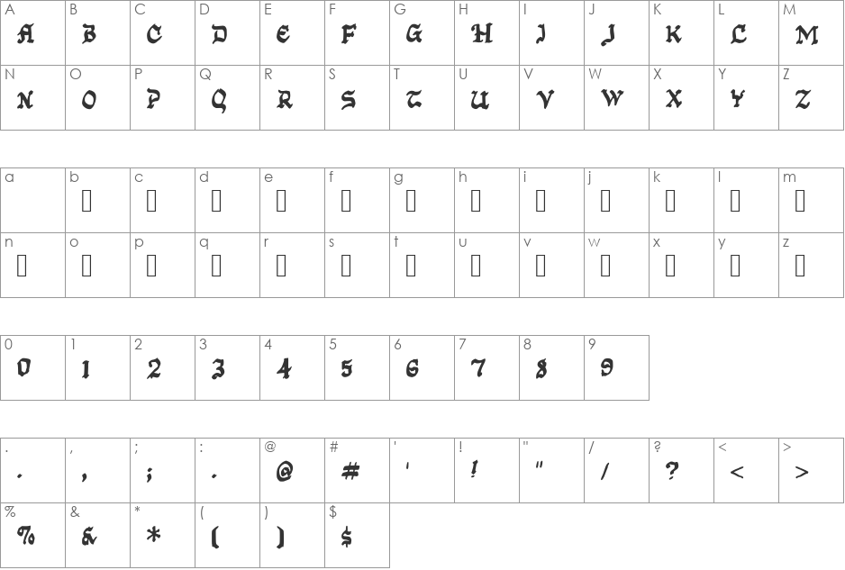 Kansas City Gothic font character map preview