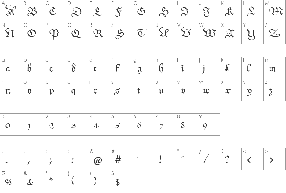Kanzleyrath font character map preview