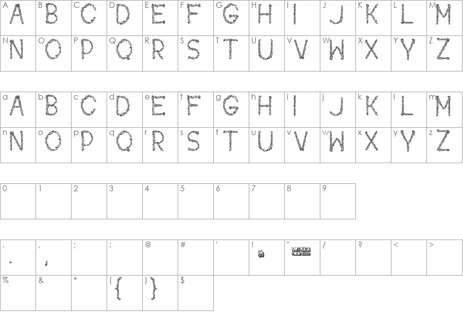Kaori font character map preview