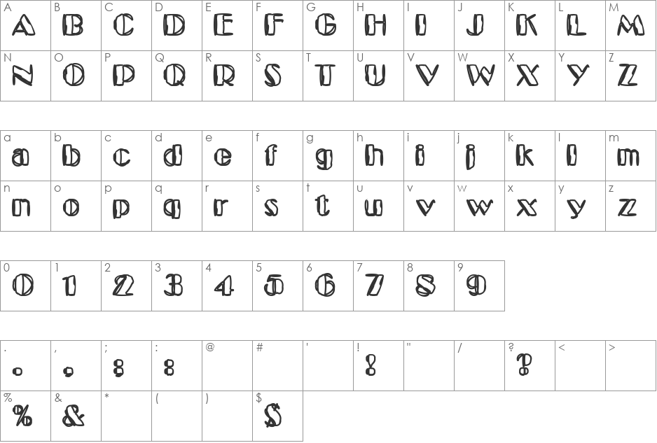 Kaptain Toupe font character map preview