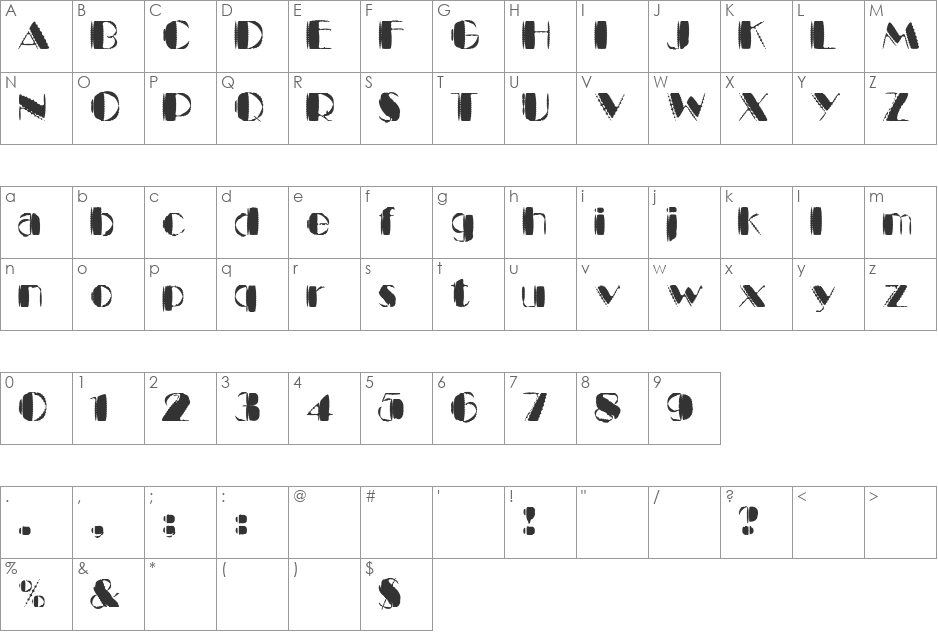 Kaptin Tribble Wound font character map preview