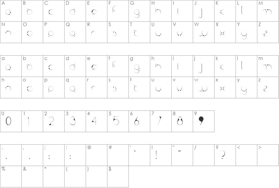 Kaptor font character map preview