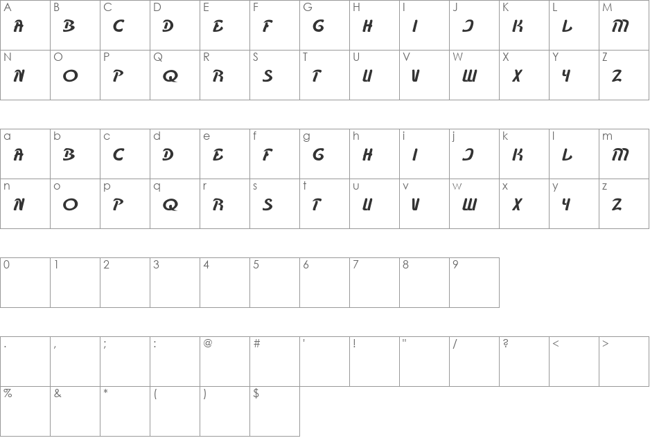 KARATE font character map preview