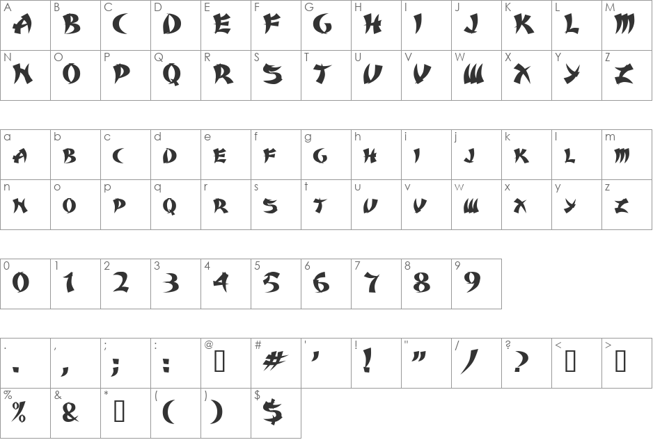 Karate font character map preview