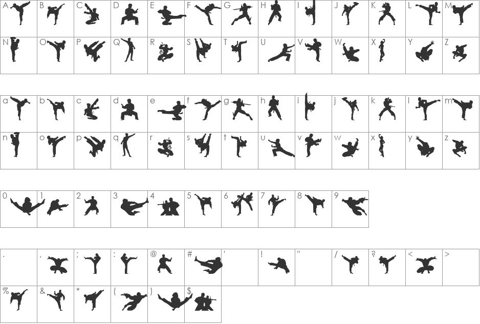 Karate Chop font character map preview