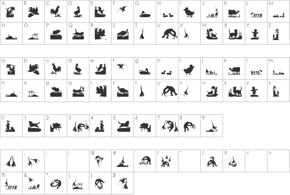 KarawaneSilhous font character map preview