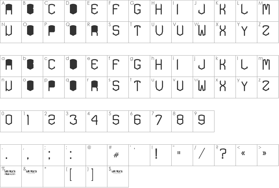 KARDON black TYPE font character map preview