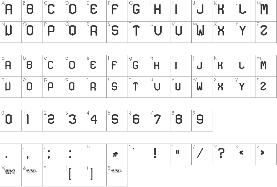 KARDON light font character map preview