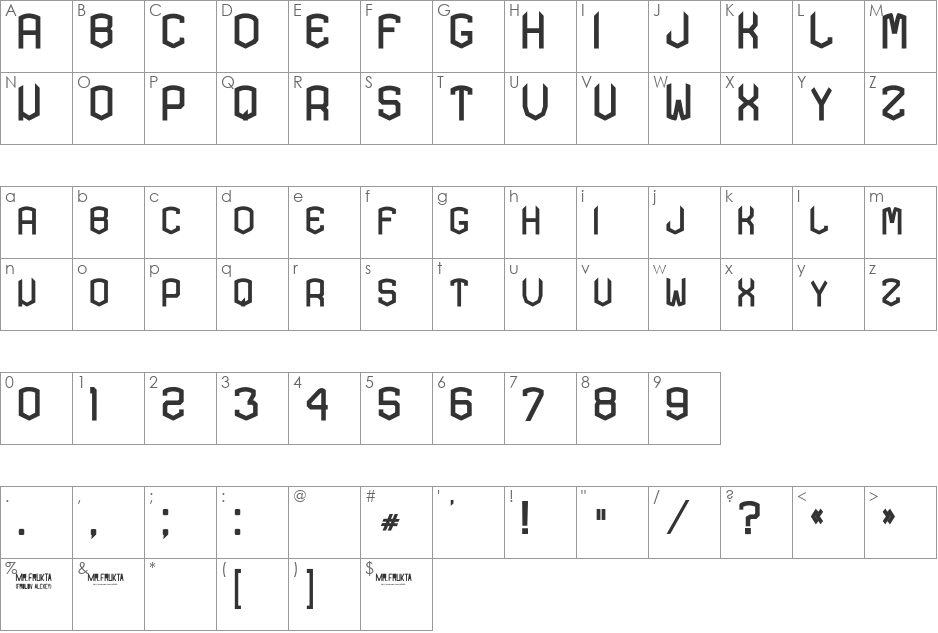 KARDON TYPE font character map preview