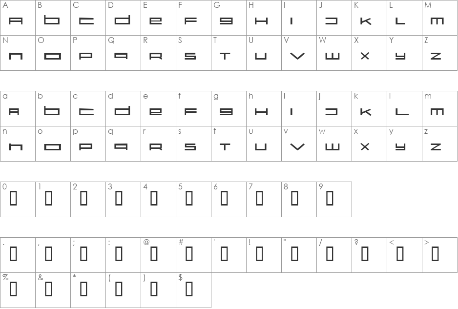 Karelia font character map preview