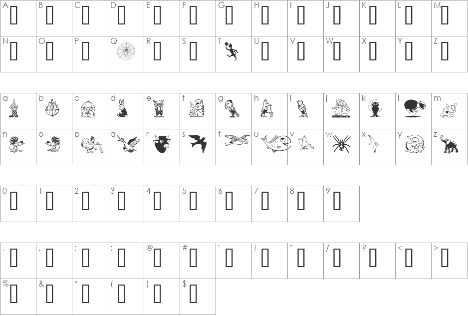 Karen Helenes Dingbats font character map preview