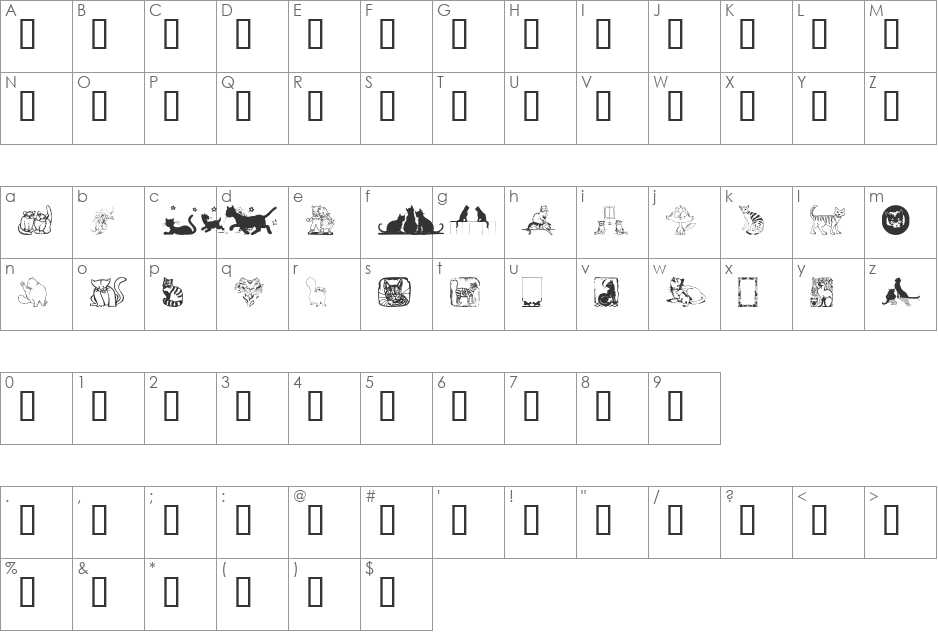 Karen's Kitties font character map preview