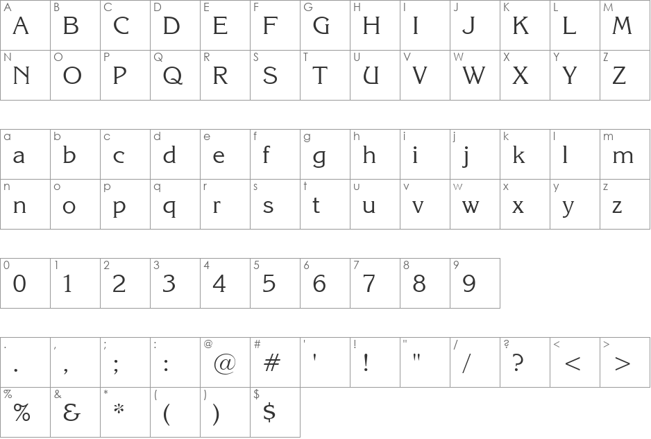 Karina font character map preview