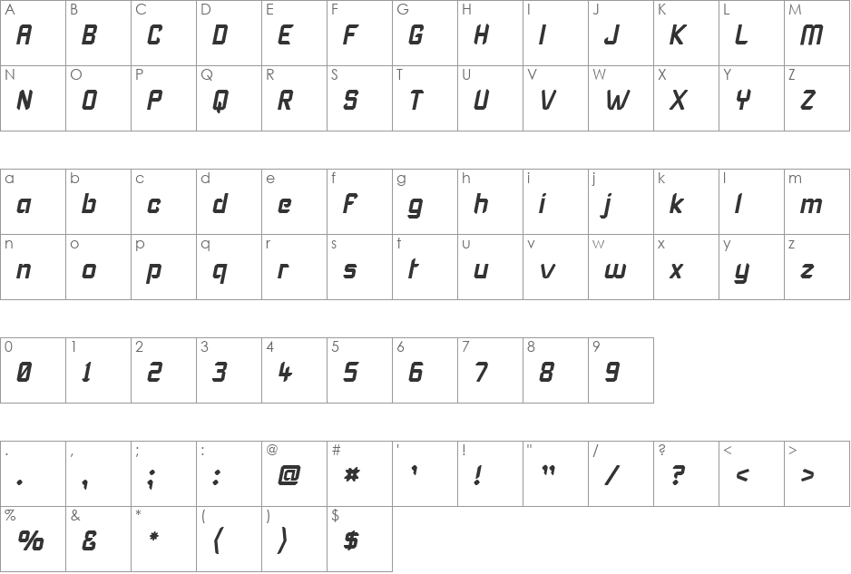 Karisma font character map preview