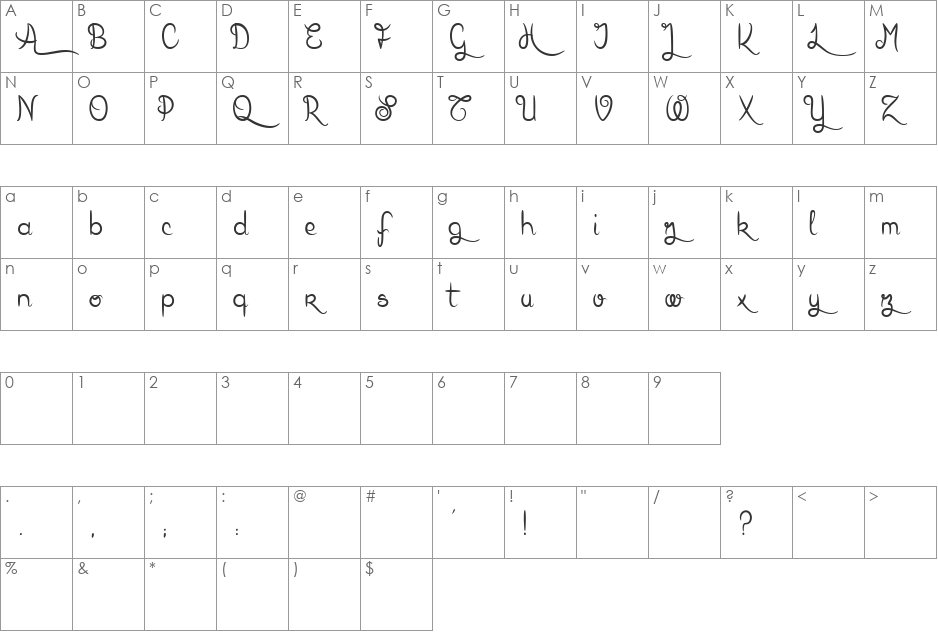 Karl Wright Script font character map preview