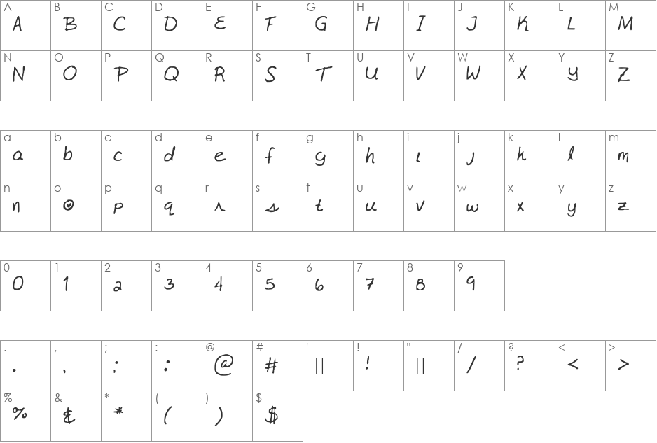 Karly_s_Alt font character map preview