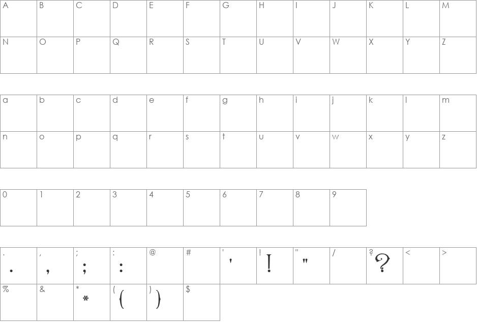 Karmen font character map preview