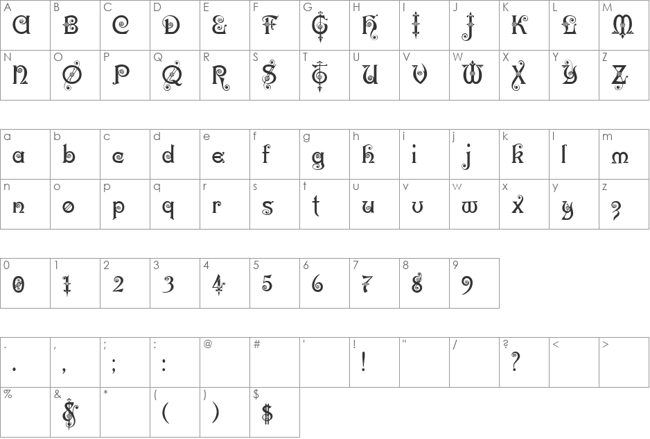 Karnac font character map preview