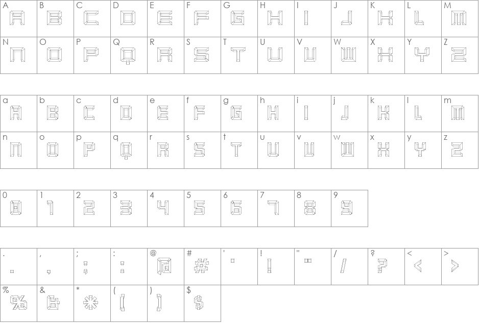 Karnivore Seven font character map preview