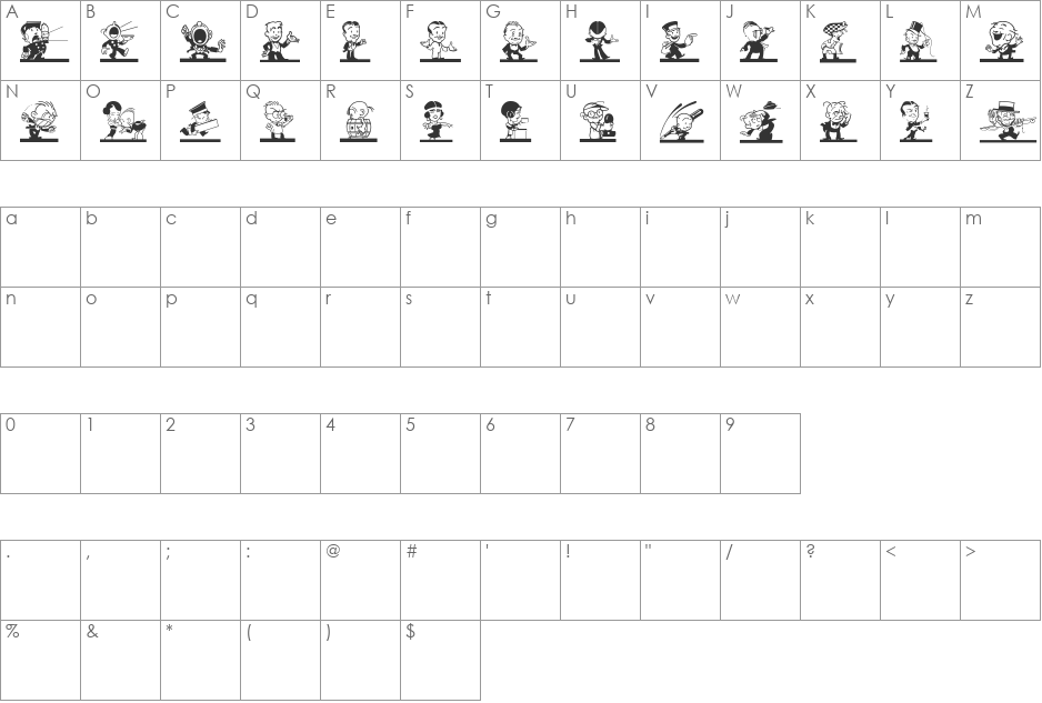 KartoonKutz font character map preview
