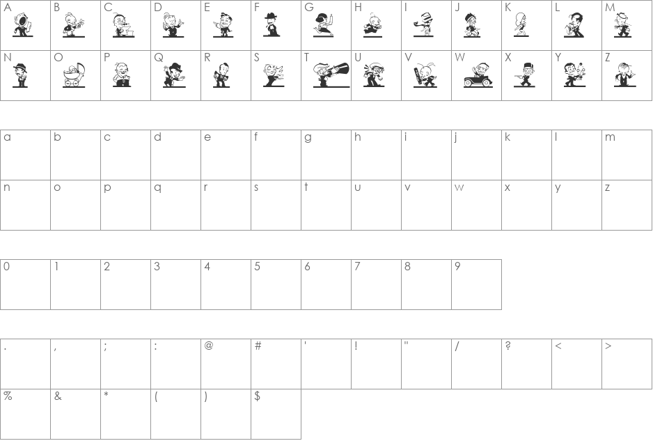 KartoonKutz2 font character map preview