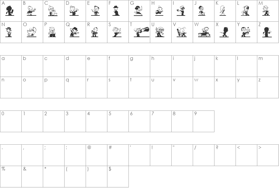 KartoonKutzToo font character map preview