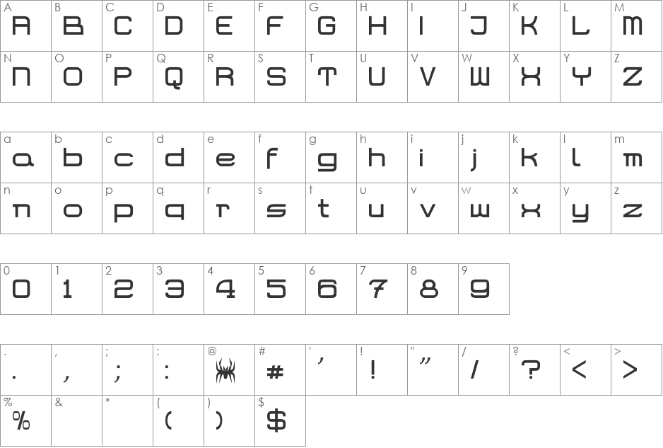 ARTUR font character map preview