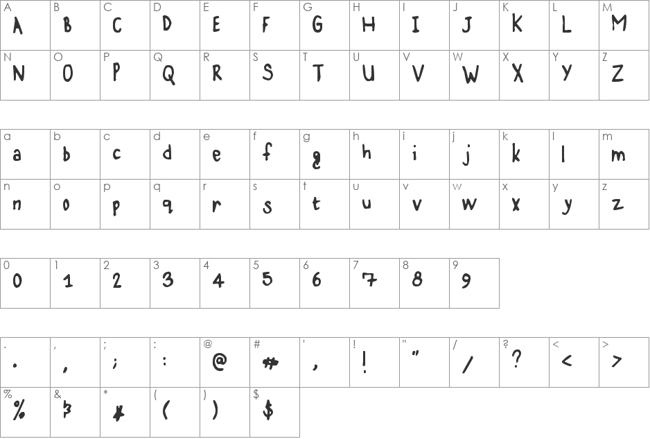 Karz 001 font character map preview