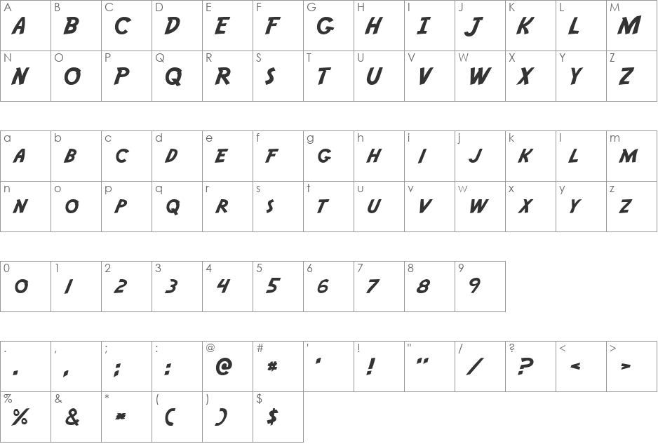 Kashmir Cutie font character map preview