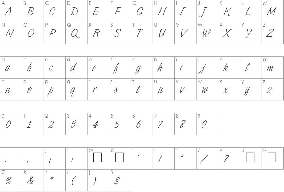 Kasimir font character map preview