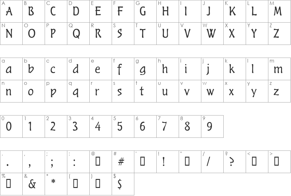 Arturis UT Light font character map preview