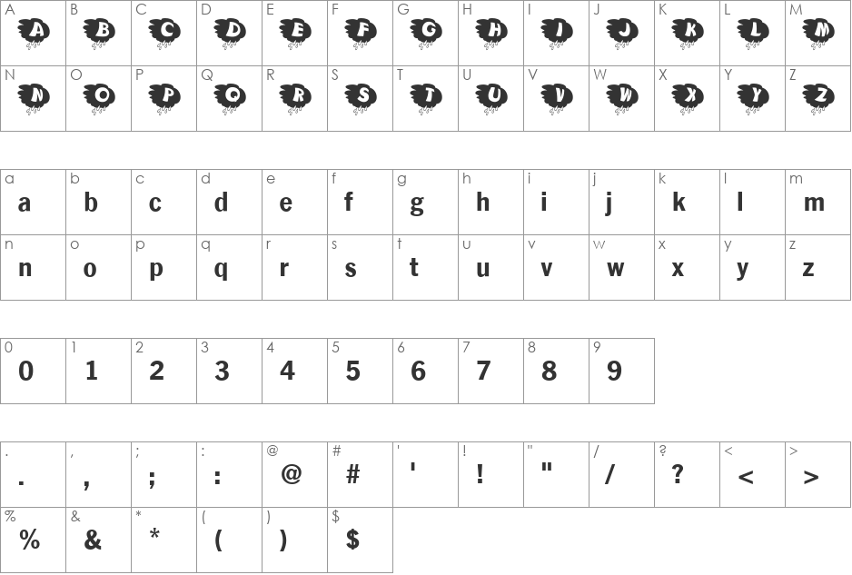 KAStormRain font character map preview