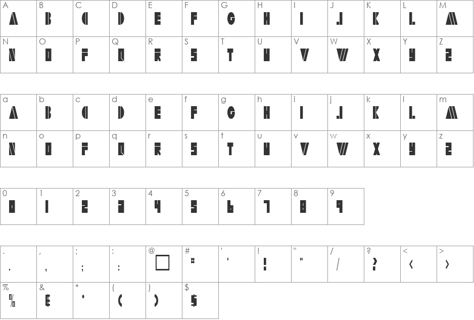 Arty font character map preview