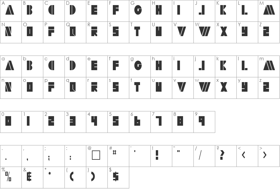 Arty font character map preview