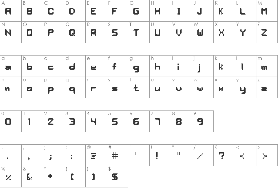 Katalyst font character map preview