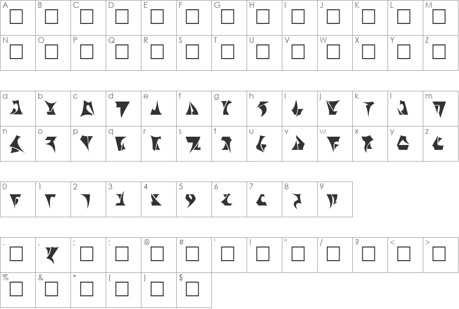 KATARINA font character map preview