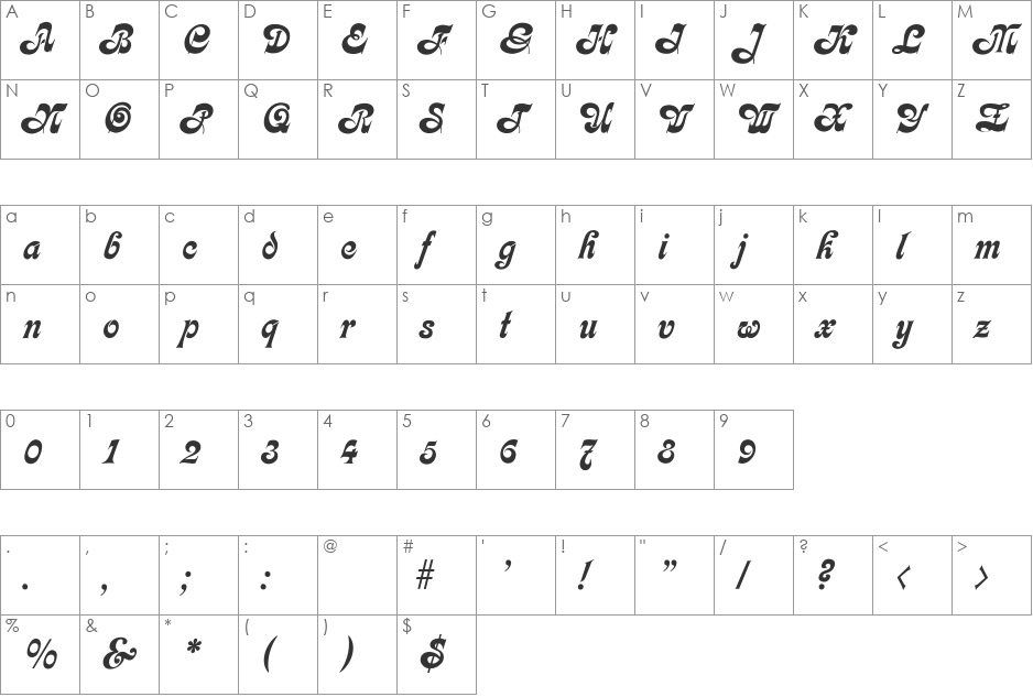 KateBecker font character map preview