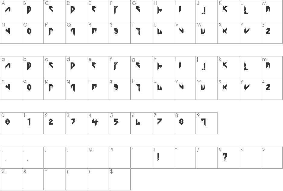 KATFYRED font character map preview