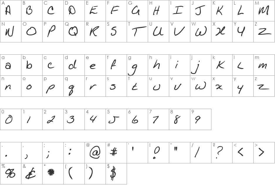 KathleenBold font character map preview
