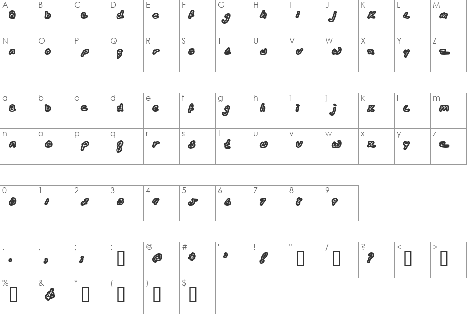 KathleenLowercase font character map preview