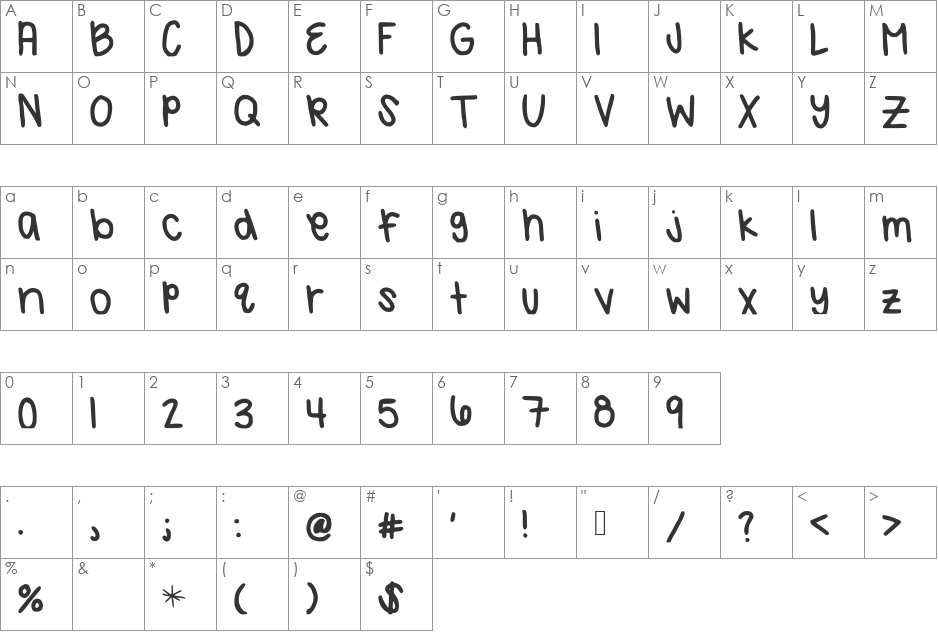 KatsHandwriting font character map preview