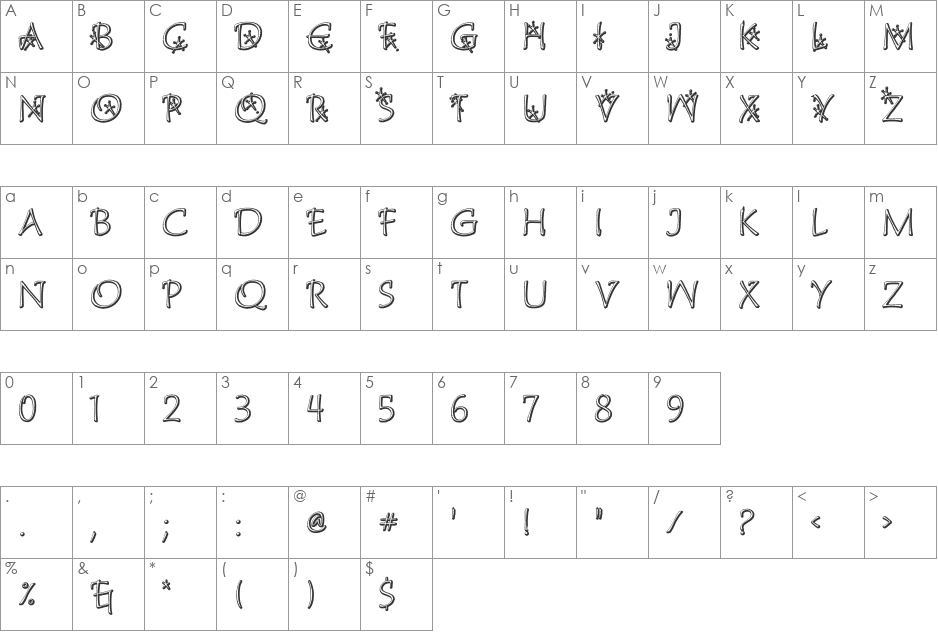 Katytude 'Inlaid' font character map preview