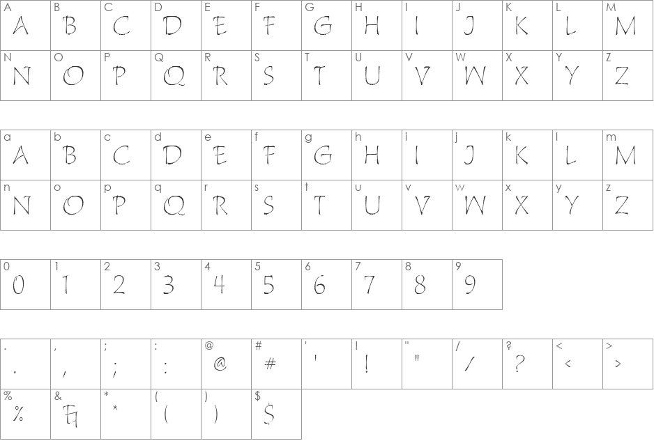 Katytude Plain font character map preview