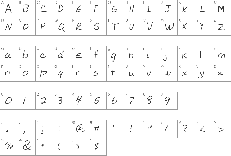 Katzoff font character map preview