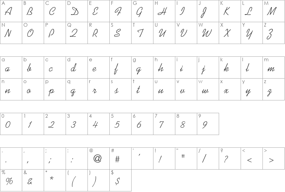 Kaufmann-Normal font character map preview